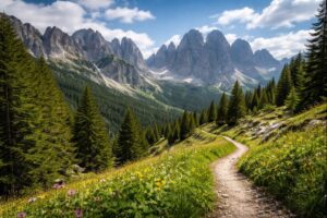 Paisaje alpino en los Dolomitas durante viaje guiado de montaña